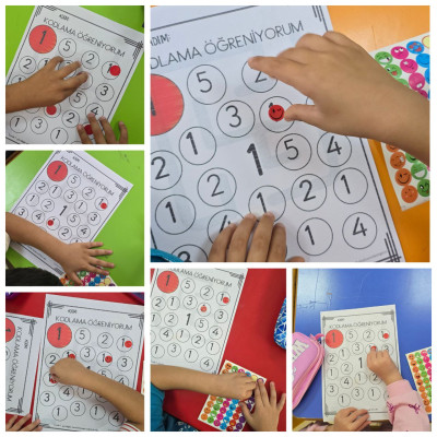 1 rakamı ile kırmızı rengini eşleştirme